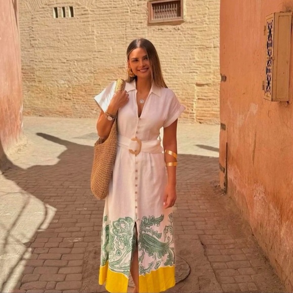 Zara Dresses & Skirts - Zara GRECIAN PRINT SHIRT DRESS Size XS NWT